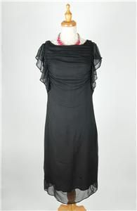 Auth Demark by Malene Birger Romantic Shirring Silk Dress Black 36 New