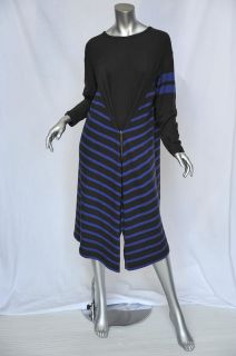 Issey Miyake Grey Blue Stripe Jersey Half Zip Convertible Long Sweater