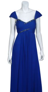 Marchesa Notte Electric Cobalt Ruched Silk Chiffon Beaded Eve Gown