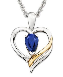 14k Gold and Sterling Silver Pendant, Sapphire (1/2 ct. t.w.) and