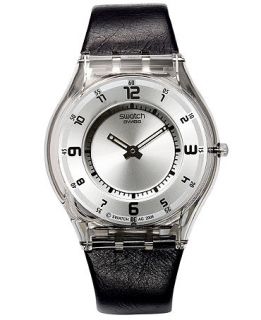 Swatch Watch, Unisex Swiss Marrow of Life Black Leather Strap 34mm