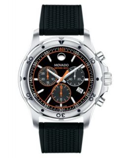 Movado Watch, Mens Swiss Chronograph Series 800 Black Rubber Strap