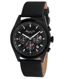 Kenneth Cole New York Watch, Mens Chronograph Black Leather Strap