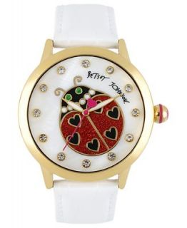 Betsey Johnson Watch, Womens White Croc Embossed Patent Leather Strap
