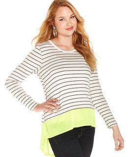 ING Plus Size Top, Long Sleeve Striped Neon   Plus Size Tops   Plus