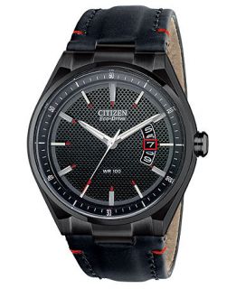 Citizen Watch, Mens Drive from Citizen Eco Drive Black Leather Strap