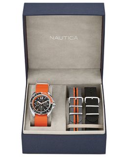 Nautica Watch Set, Mens Interchangeable Orange, Black and Striped