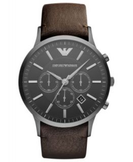 Emporio Armani Watch, Mens Chronograph Brown Leather Strap 46mm