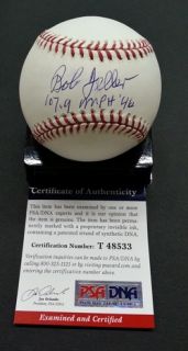 Bob Feller 107 9 MPH 46 Signed Autographed MLB Rawlings Baseball PSA