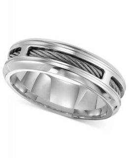 Mens Titanium Ring, Silver Tone and Black 8mm Wedding Band   Rings