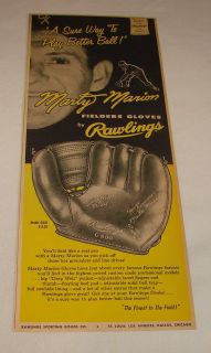 1956 Marty Marion Rawlings Baseball Glove Ad