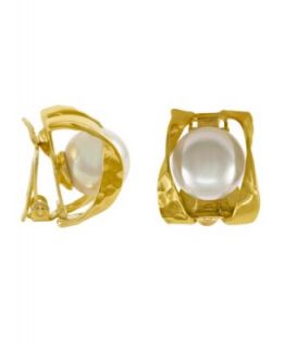 Majorica Pearl Earrings, Gold Over Sterling Silver White Organic Man