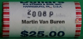2008 P BU Martin Van Buren Presidential Dollar 25 Coin Roll 8th String