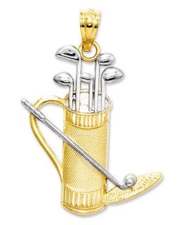 14k Gold and Sterling Silver Charm, Golf Bag and Clubs Charm