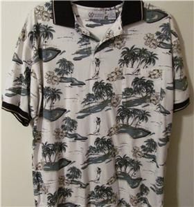 Michael Austin Hawaiian Golf Shirt Palm Trees Flowers Golfer Size