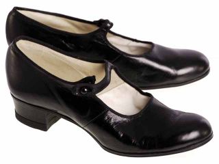Vintage Black Mary Jane Leather Button Shoes Flapper 1920s Ladies Sz 5