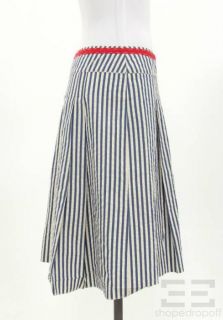 Marni Blue Beige Stripe Cotton Red Floral A Line Skirt Size 42