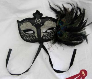 Black Silver Masquerade Mask Peacock Fancy Costume