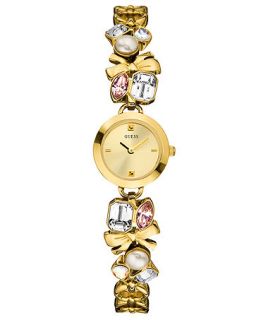 GUESS Watch, Womens Faux Pearl and Crystal Charm Gold Tone Bracelet