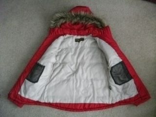 Marvin Richards L Quilted Parka Jacket Red Fur Trimmed Hood Winter