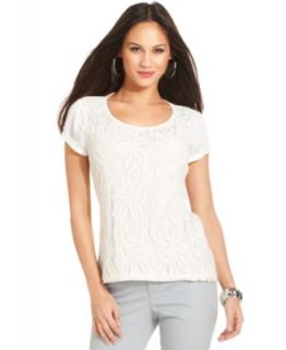 Style&co. Petite Top, Short Sleeve Ruched Tee   Womens Petite Tops