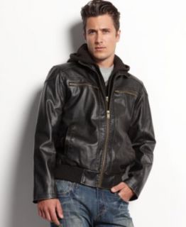 Guess Coat, Faux Leather Hooded Motorcycle Jacket