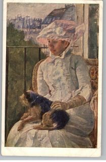 Old Postcard Mary Cassatt Painting Woman with A Dog