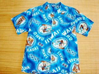 Men Vintage 60s Maui Surfer Hawaiian Aloha Surf Shirt L
