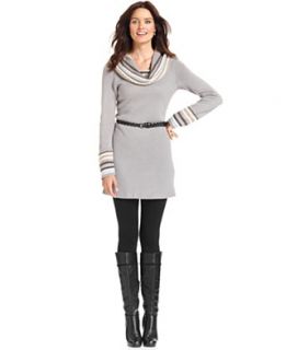 NY Collection Tunic, Long Sleeve Belted Cowl Neck