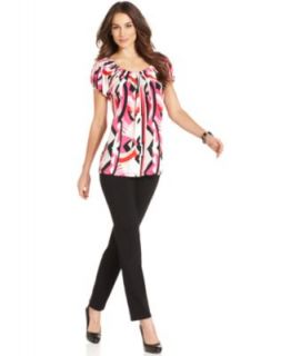 Style&co. Petite Short Sleeve Printed Pleated Top & Pull On Trousers