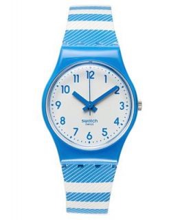 Swatch Watch, Womens Swiss Blue Tracks Gray and Blue Printed Silicone