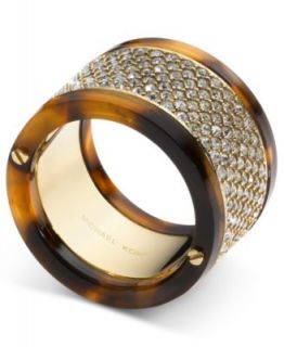 Michael Kors Ring, Gold Tone Tortoise Pave Barrel Ring