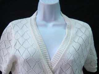 Maya White Cotton Crochet Wrap Sweater Cardigan L