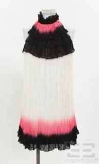 Matthew Williamson Black White Pink Creped Silk Halter Neck Dress Size