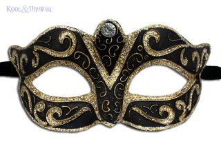 Elegant Black Acrylic Masquerade Mask with Gold Glitter for Men or