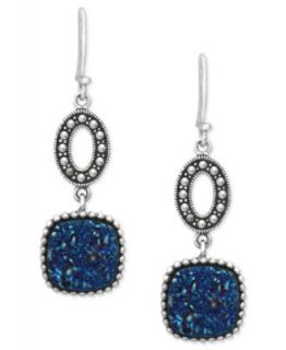 Genevieve & Grace Sterling Silver Earrings, Blue Druzy and Marcasite