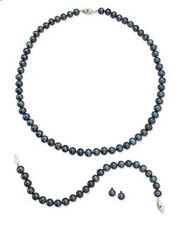 Sterling Silver Jewelry Set, Grey Cultured Freshwater Pearl and Black
