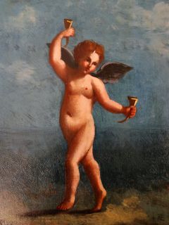 Antique 19th C. Continental Allegorical Cherub Putti Oil Paintings