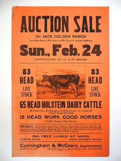 Original Dairy Auction Poster with Picture of Cow   Would Look Great