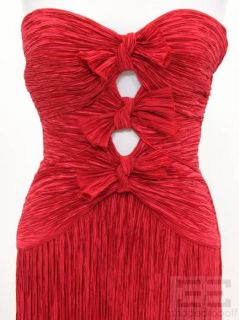 Mary McFadden Couture Red Plisse Pleated Cut Out Strapless Evening