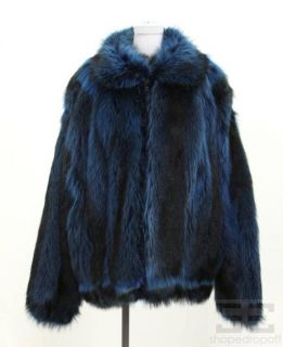 Mary McFadden Blue Fox Fur Zip Front Coat