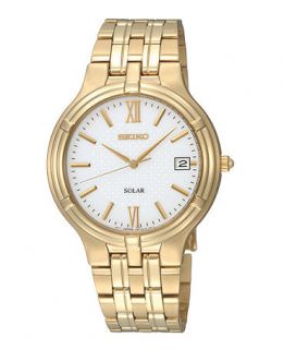 Seiko Watch, Mens Solar Gold Tone Stainless Steel Bracelet 37mm