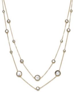 14k Gold Over Sterling Silver Necklace, White Mother of Pearl 2 Row