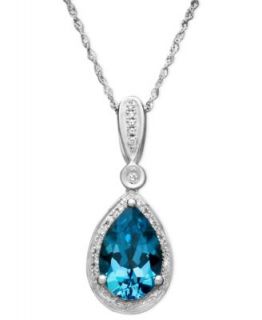 14k White Gold Necklace, Blue Topaz (3 ct. t.w.) and Diamond (1/10 ct
