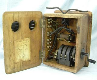 Vintage Antique Wood Desk Telephone Silent Ringing Bridge Crank Box
