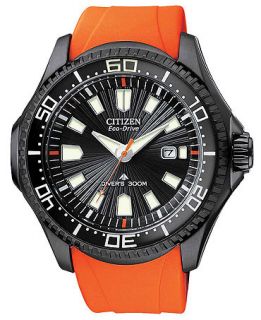 Citizen Watch, Mens Eco Drive Pro Master Diver Orange Rubber Strap