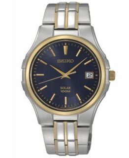 Seiko Watch, Mens Solar Two Tone Stainless Steel Bracelet 36mm SNE047