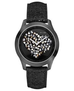 GUESS Watch, Womens Black Glitter Leather Strap 43mm U0113L4   All