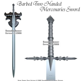 Barbed Two Handed Medieval Fantasy Great Sword w Plaq