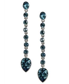 Givenchy Earrings, Silver Tone Aquamarine Colored Glass Crystal Linear